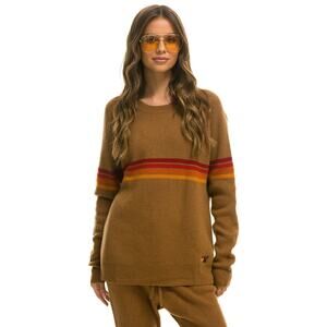 Aviator Nation RAINBOW STRIPE 4 UNISEX CASHMERE SWEATER BUTTERSCOTCH M